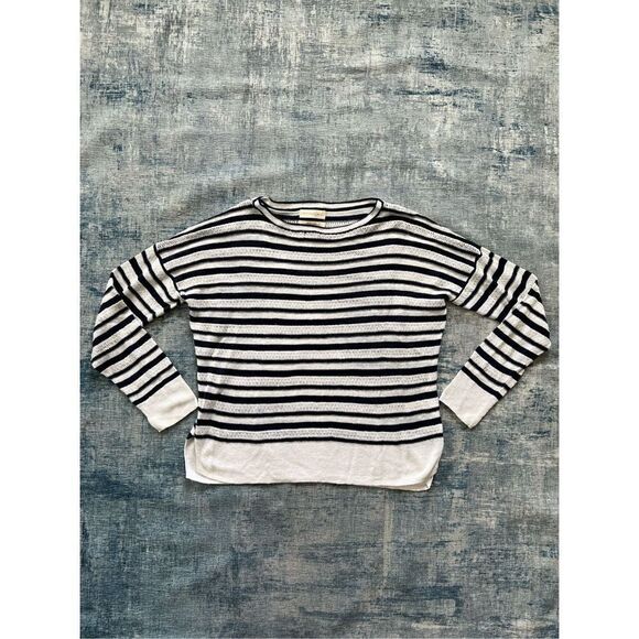 Cynthia Rowley White Dark Navy Blue 100% Linen Lightweight Sweater Medium - Picture 1 of 7